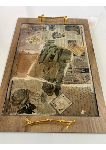 Epoksi Reçine Ahşap Desenlitepsi - Vintage - Rose Girls - 27 cm x 40 cm modelleri
