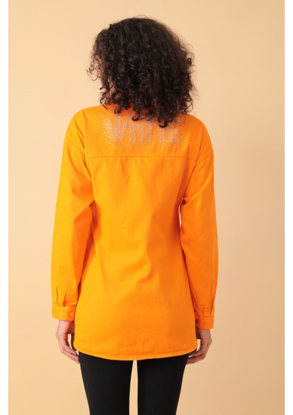 Yazı Taş Baskı Kadın Oversize Gömlek - 0243
