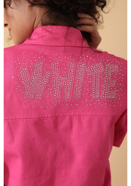 Yazı Taş Baskı Kadın Oversize Gömlek - 0243