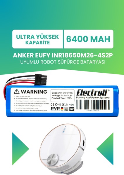 Eufy Inr18650m26-4s2p Uyumlu Batarya (ULTRA YÜKSEK KAPASİTE) 6400mah Pil Robot Süpürge Batarya Değişimi