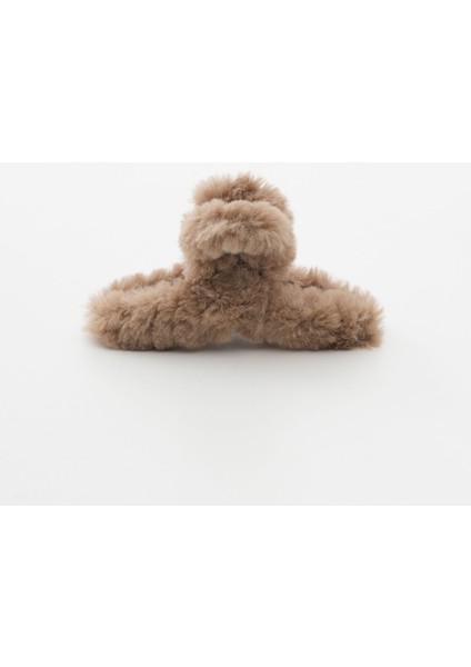 Açık Kahverengi Kadın Peluş Mandallı Toka