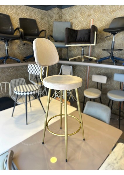 Yeni Vena Bar Sandalyesi Mat(Eskitme) Gold Bej Babyface Kumaş.75 cm Oturum Yüksekliği fiyatları
