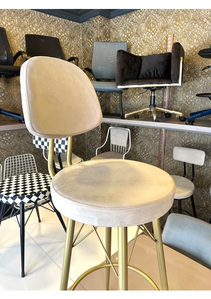 Yeni Vena Bar Sandalyesi Mat(Eskitme) Gold Bej Babyface Kumaş.75 cm Oturum Yüksekliği modelleri