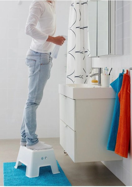 Kaymaz Taban Banyo Basamağı 45X35X25 cm İkea Tabure Basamak Plastik Çocuk Basamağı Beyaz Renk