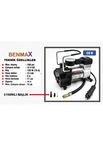 Hava Kompresörü 12 Volt 150 Psi Lastik Hava Şişirme Oto Pompası