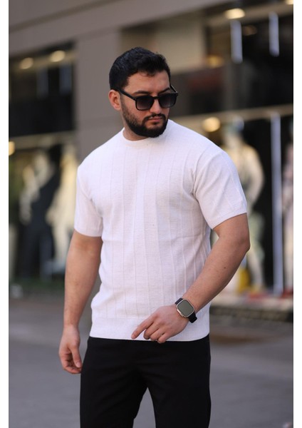 Bisiklet Yaka Kısa Kol Erkek Örme Triko Tişört