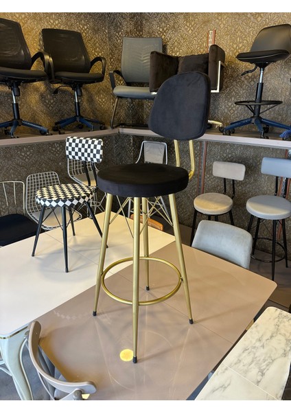 Yeni Vena Bar Sandalyesi Mat(Eskitme)Gold Siyah Babyface Kumaş.75 cm Oturum Yüksekliği fiyatları