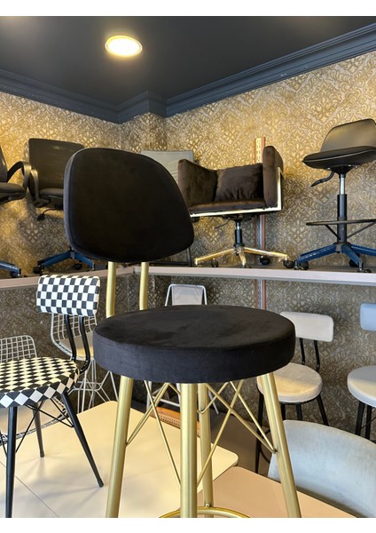 Yeni Vena Bar Sandalyesi Mat(Eskitme)Gold Siyah Babyface Kumaş.75 cm Oturum Yüksekliği modelleri