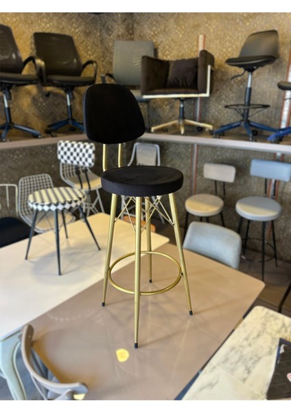 Yeni Vena Bar Sandalyesi Mat(Eskitme)Gold Siyah Babyface Kumaş.75 cm Oturum Yüksekliği fırsatları