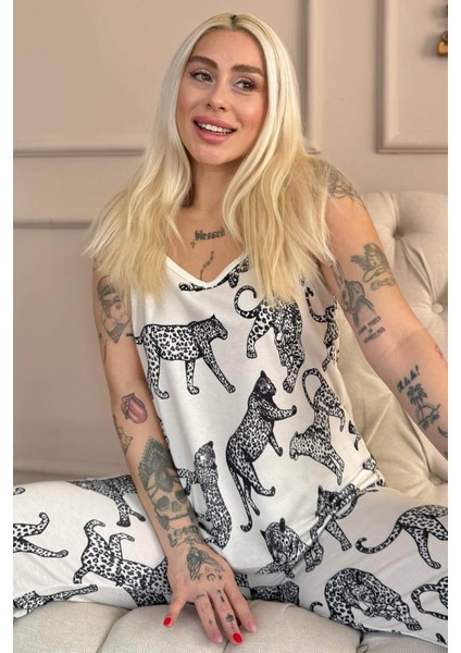 Panther Dantelli Ip Askılı Örme Kadın Pijama Takımı