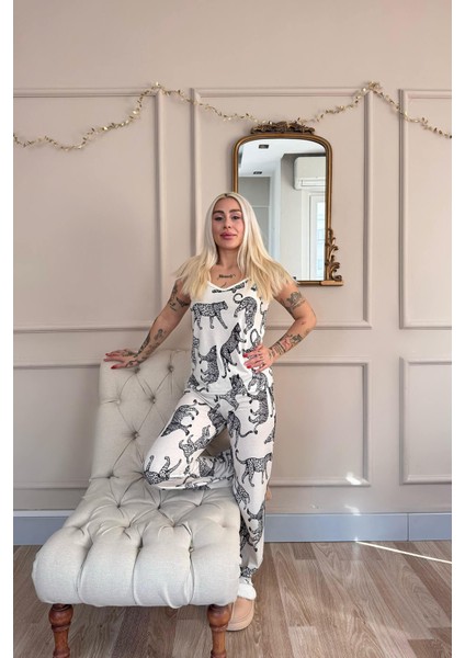 Panther Dantelli Ip Askılı Örme Kadın Pijama Takımı