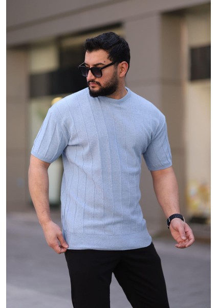 Bisiklet Yaka Kısa Kol Erkek Örme Triko Tişört