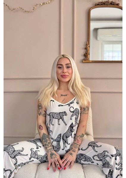 Panther Dantelli Ip Askılı Örme Kadın Pijama Takımı