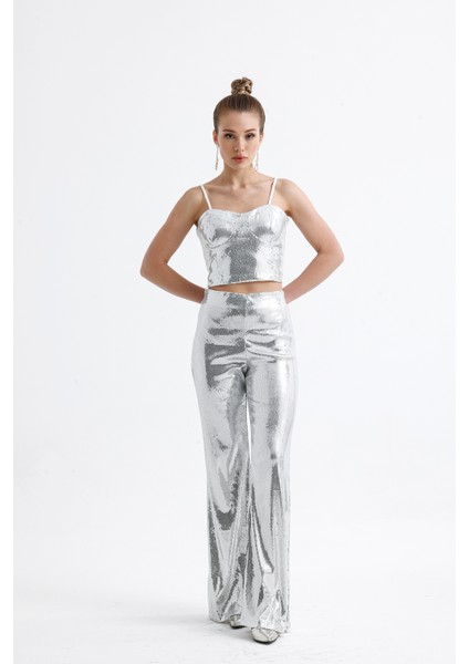 Gloplu Fermuarlı Pul Payet Bustiyer | BUS32675 Gumus fırsatları