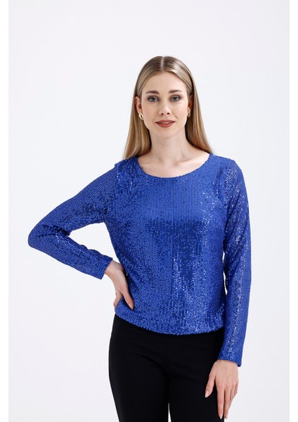 Içi Astarlı Pul Payet Abiye Bluz | BLZ35497 Saks modelleri