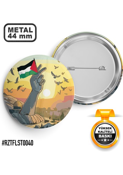 Filistin Zafer Bayrak İğneli Rozet 44 mm