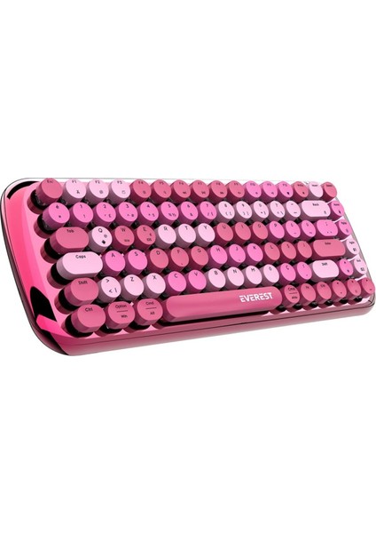 KB-BT09 Parry Renkli Tuşlu Pembe Bluetooth+ 2.4ghz Q Yuvarlak Tuşlu Mekanik Kablosuz Klavye
