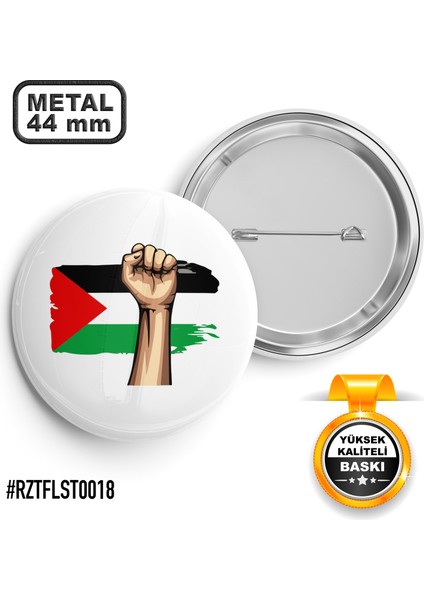 Filistin Bayraklı Zafer İğneli Rozet 44 mm