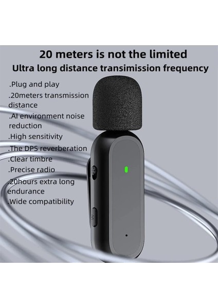 Kablosuz Yaka Mikrofonu - Akıllı Wireless Mikrofon, Gürültü Engelleyici, Şarj Kutulu