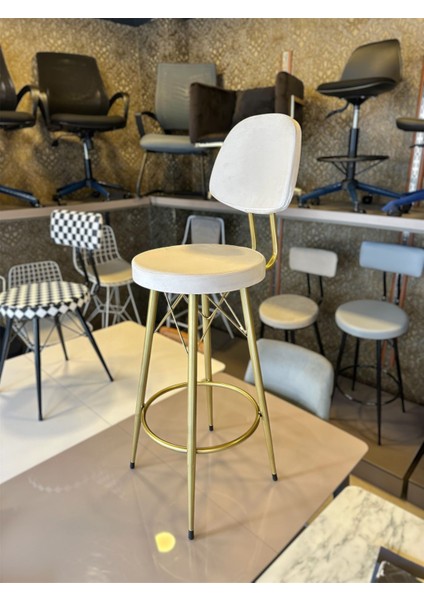 Yeni Vena Bar Sandalyesi Mat(Eskitme)Gold Beyaz Babyface Kumaş.75 cm Oturum Yüksekliği. modelleri