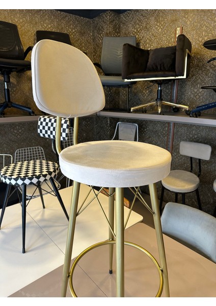 Yeni Vena Bar Sandalyesi Mat(Eskitme)Gold Beyaz Babyface Kumaş.75 cm Oturum Yüksekliği. fırsatları