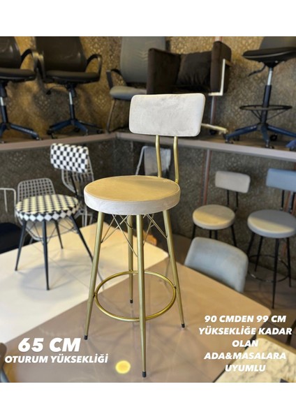 Yeni Mila Bar Sandalyesi Mat(Eskitme) Gold Bej Babyface Kumaş.65 cm Oturum Yüksekliği