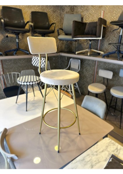 Yeni Mila Bar Sandalyesi Mat(Eskitme) Gold Bej Babyface Kumaş.65 cm Oturum Yüksekliği fiyatları