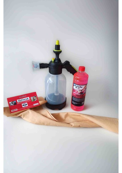 Araba Yıkama Köpük Pompası 2lt - Cilalı Şampuan 1lt- 50X70CM Güderi Bez 3 Lü Set indirimleri