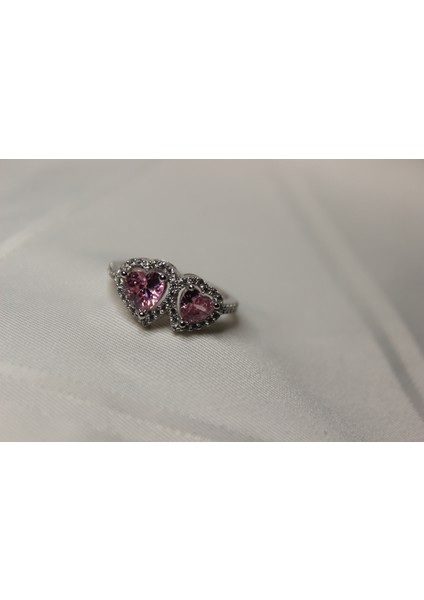 925 Ayar Gümüş Pembe Taşlı Kalp Yüzük fiyatları