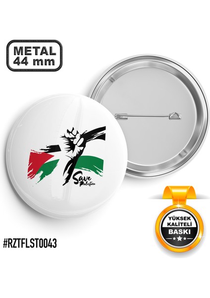 Filistin Bayrak Save İğneli Rozet 44 mm