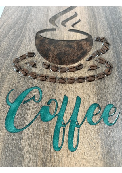 Ahşap Desenli Epoksi Reçine Kaplamalı Tablo - Coffee