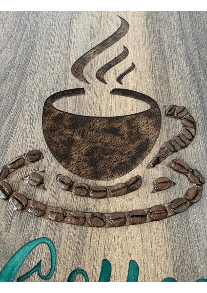 Ahşap Desenli Epoksi Reçine Kaplamalı Tablo - Coffee
