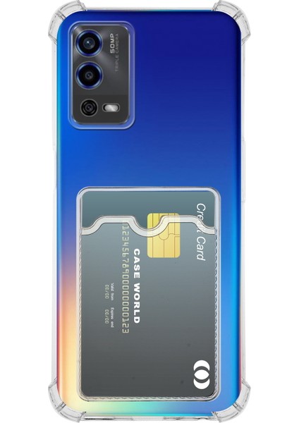 Caseworld Oppo A55 Kapak Kamera Korumalı Kartlıklı Darbe Emici Özellikli Şeffaf Silikon Kılıf