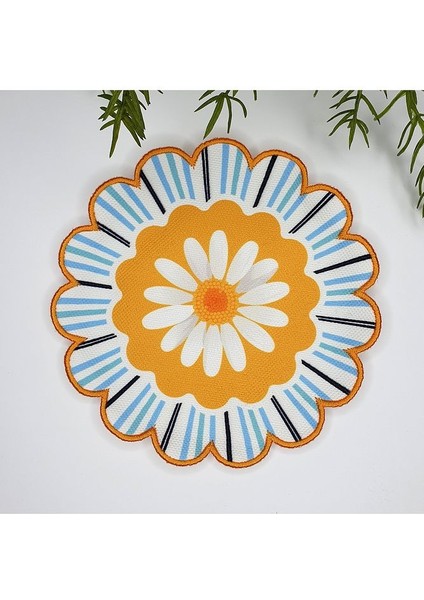 Çiçek Şeklinde Dekoratif Papatya Baskılı Nakış Kenar Kumaş Kokteyl Peçetesi 1 Adet