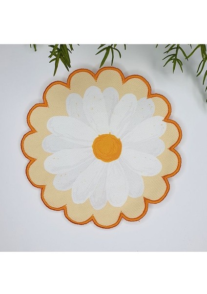 Çiçek Şeklinde Dekoratif Papatya Tasarımlı Nakış Kenar Kumaş Kokteyl Peçetesi 1 Adet
