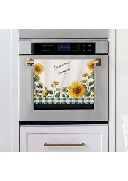 Sulu Boya Ayçiçekleri ve Slogan Tasarımlı Lazer Kesim Fırın Örtüsü 40X53CM