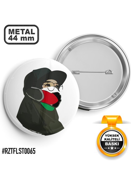 Bayrak Maskeli Kız İğneli Rozet 44 mm
