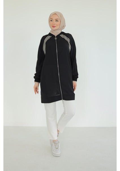 Trend Boydan Fermuarlı Kapüşonlu Tunik 25YT409