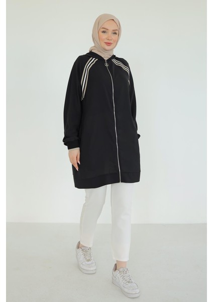 Trend Boydan Fermuarlı Kapüşonlu Tunik 25YT409