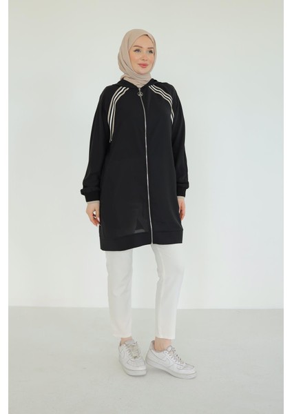 Trend Boydan Fermuarlı Kapüşonlu Tunik 25YT409