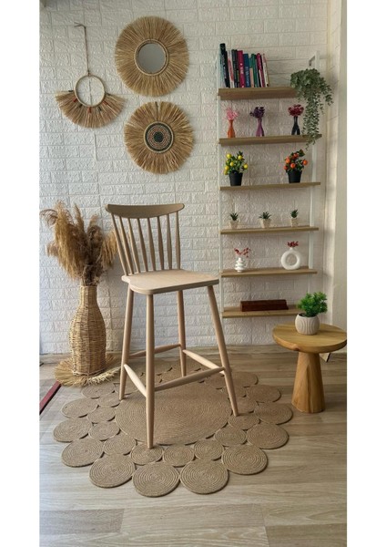 Concept Ham Cilasız Yıldız Bar Sandalyesi Naturel Ahşap Ada Sandalye Mutfak Sandalyesi