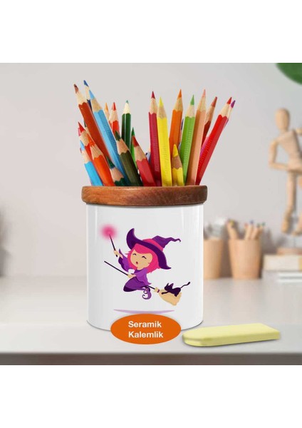 Küçük Süpürgeli Cadı Ahşap Seramik Kalemlik - 2147929940 fiyatları