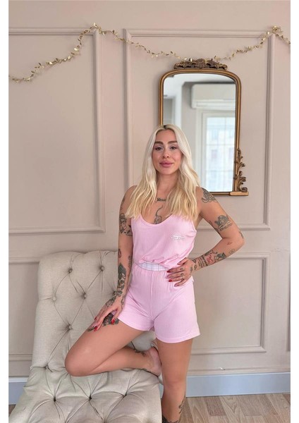 Pembe Douce Dream Desenli Örme Ip Askı Şortlu Kadın Pijama Takımı fiyatları