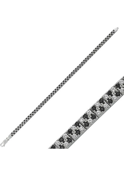 925 Ayar Gümüş Siyah Beyaz Taşlı Su Yolu Bileklik