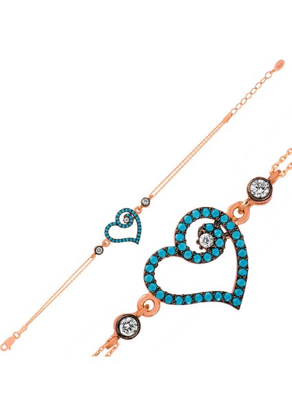 925 Ayar Gümüş Rose Mavi Kalpli Bileklik fiyatları