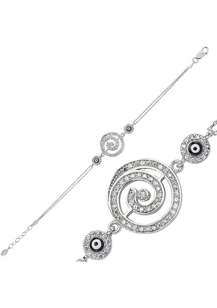 925 Ayar Gümüş Yuvarlak Nazarlı Bileklik