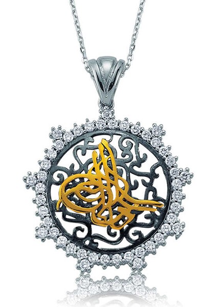 925 Ayar Gümüş Taşlı Tuğra Kadın Gümüş Kolye