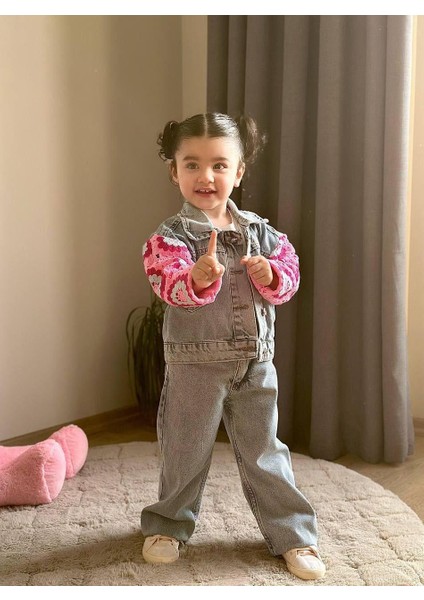 Kolları Örgü Detaylı 2'li Kot Takım
