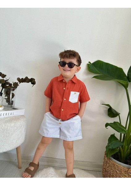 Keten Şort ve Müslin Gömlekli Takım