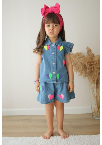 Mini Kalp Desenli Kot Takım